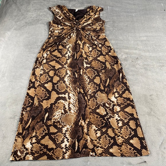 Chico's Dresses & Skirts - Chicos Maxi Dress Womens 3 Brown Snakeskin Animal Print Knot Front V-Neck Lined